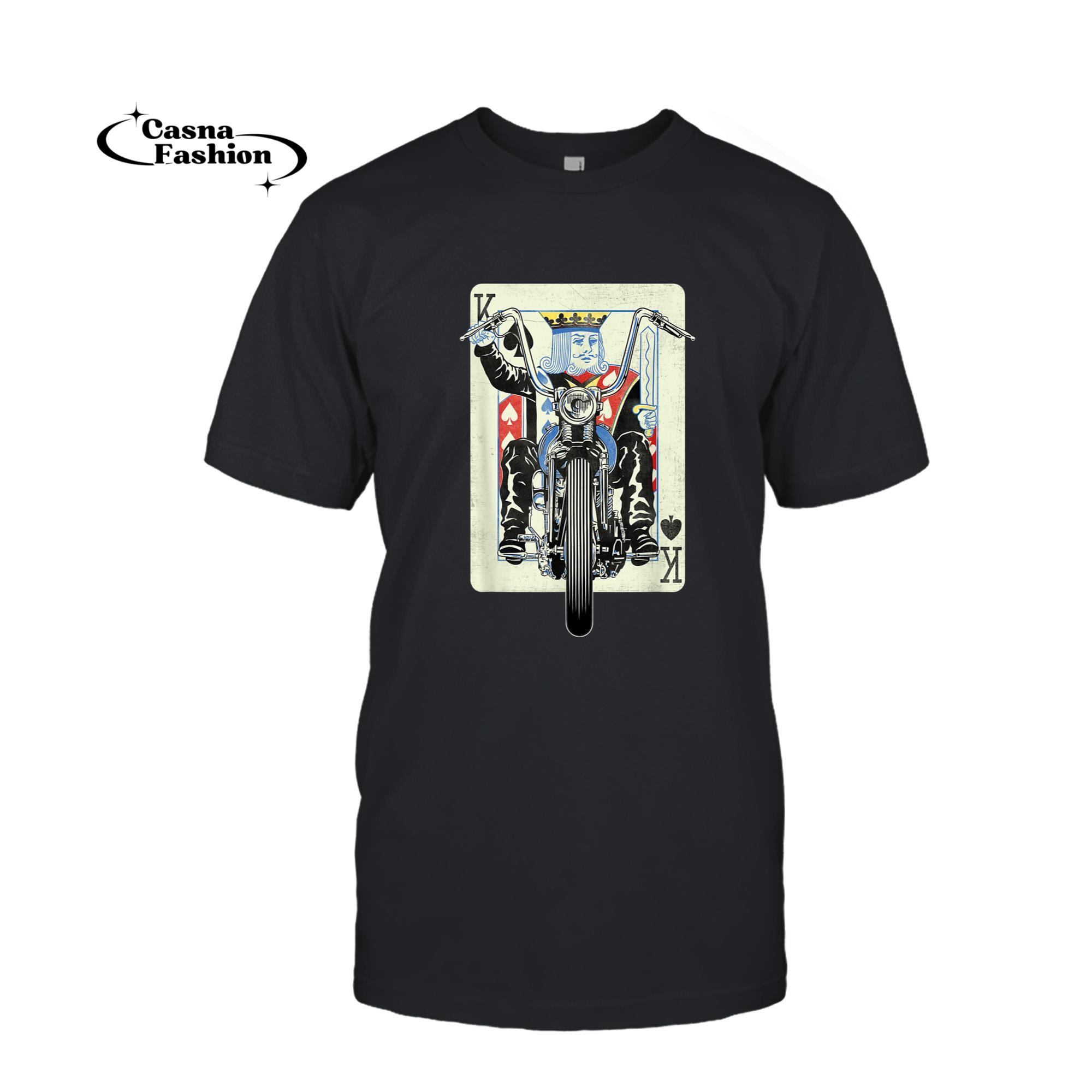 casnafashion_T-shirt_Vintage King Card Motorcycle Poker Black Jack Gambling Biker T-Shirt_T-shirt_Black