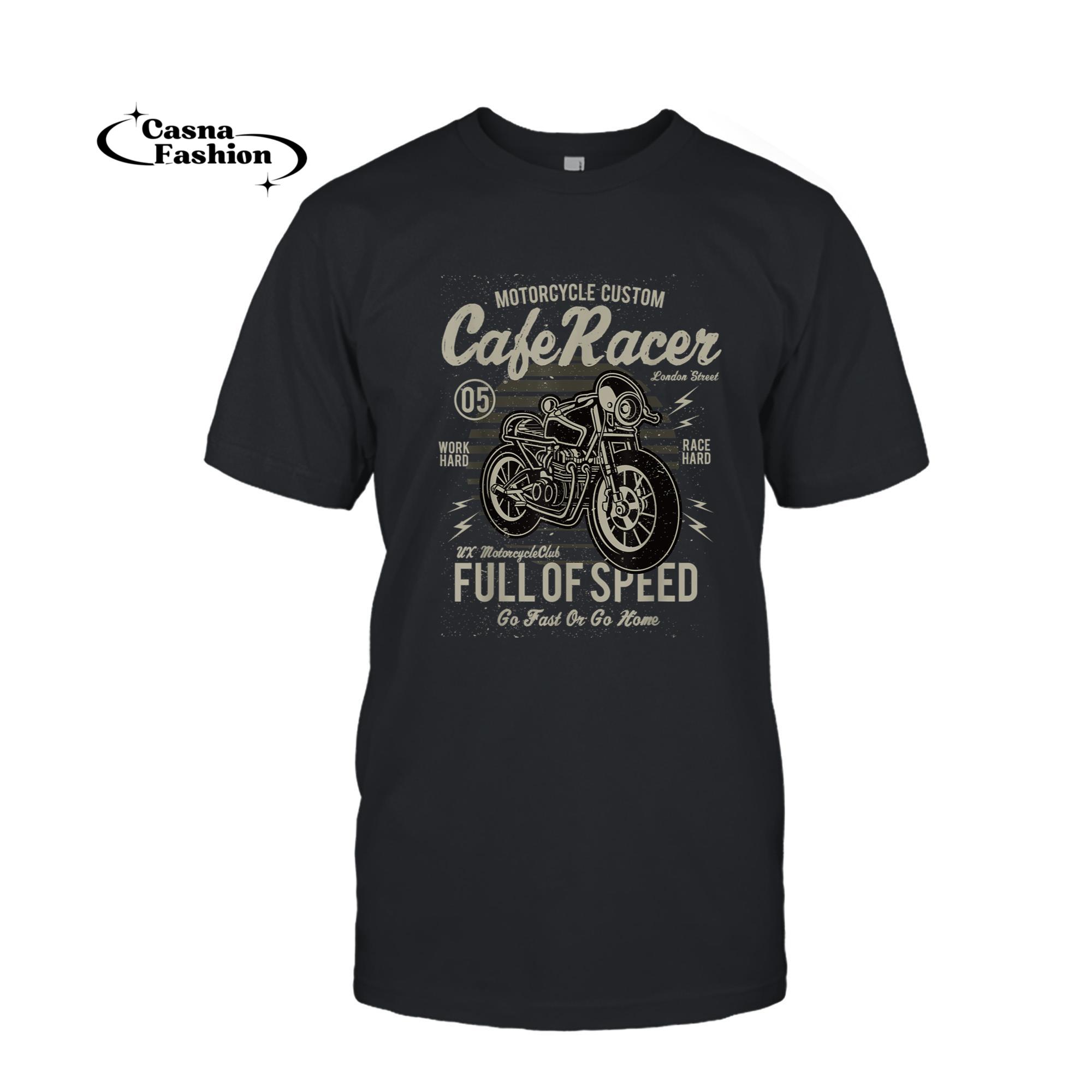 casnafashion_T-shirt_Vintage Motorcycle T Shirt Biker Cafe Racer Full Of Speed T-Shirt_T-shirt_Black