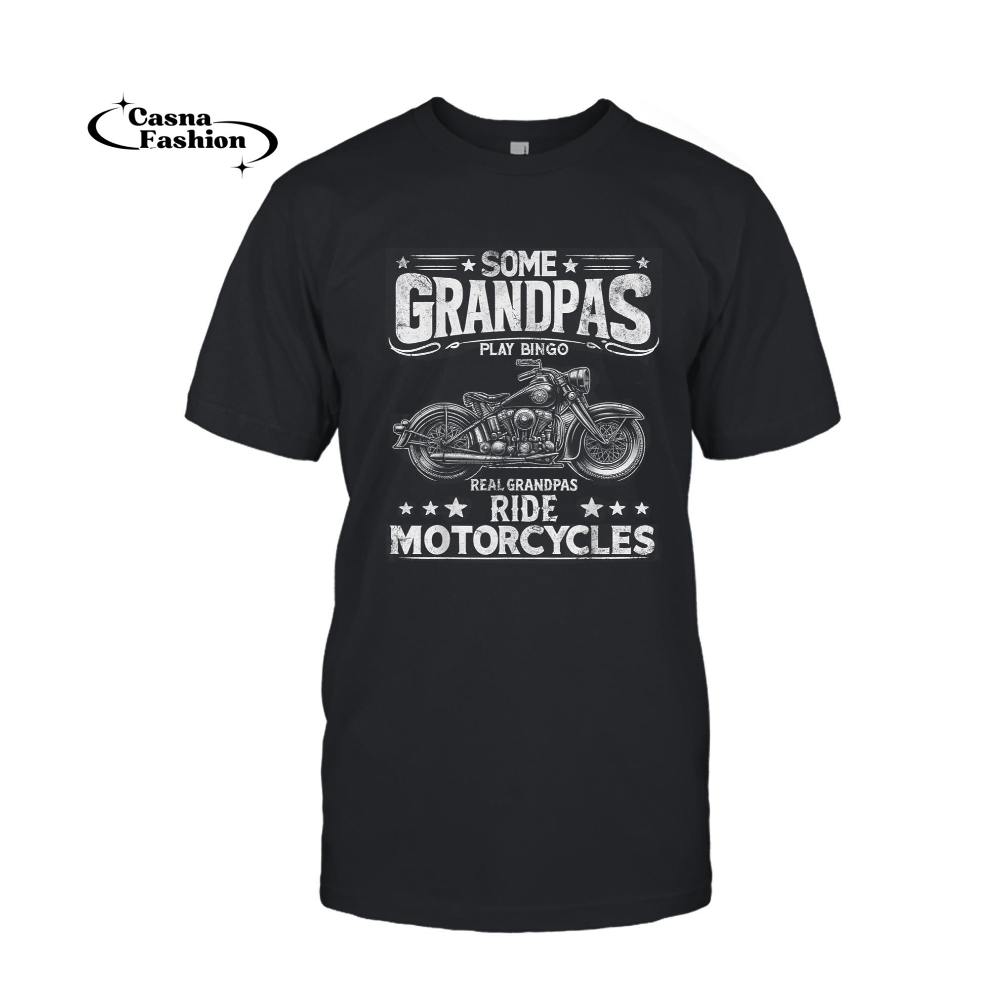 casnafashion_T-shirt_Vintage Real Grandpas Ride Motorcycles Biker Dad Mens T-Shirt_T-shirt_Black