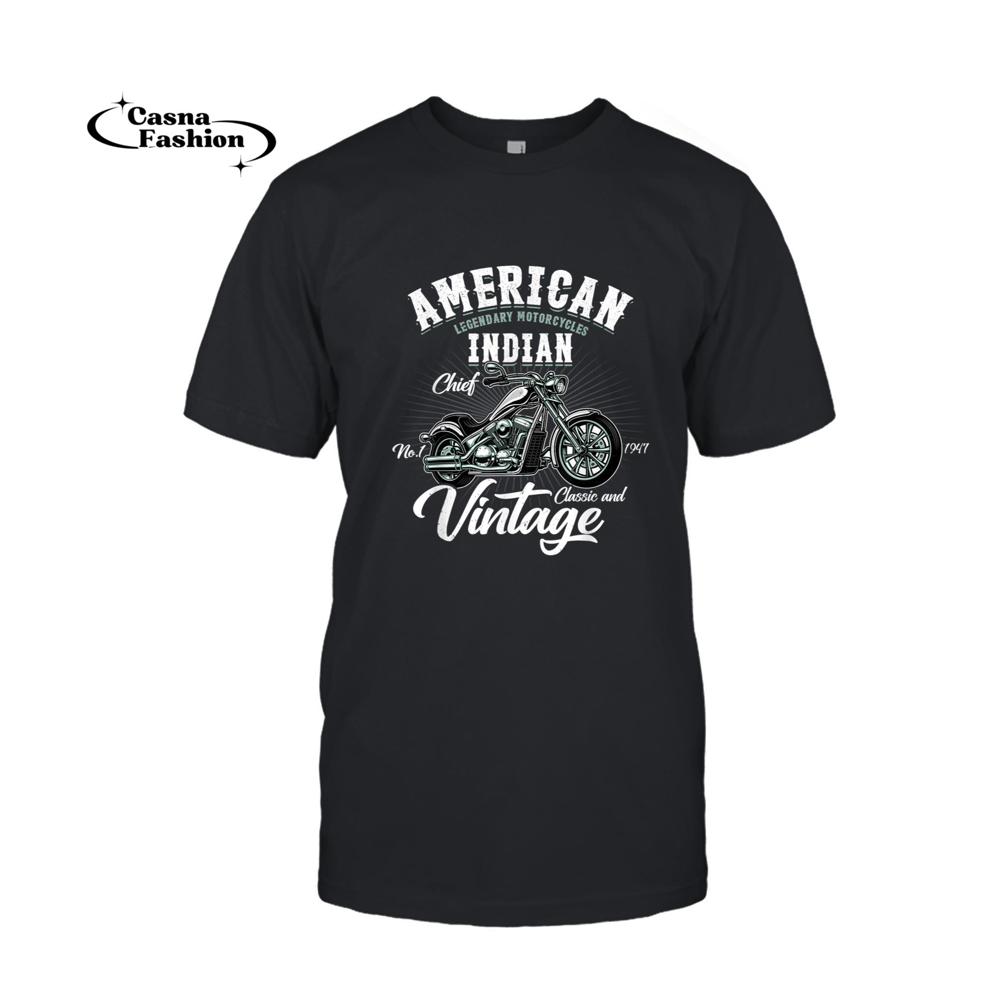 casnafashion_T-shirt_Vintage Retro Old Biker American Motorcycle Indian Motocross T-Shirt_T-shirt_Black