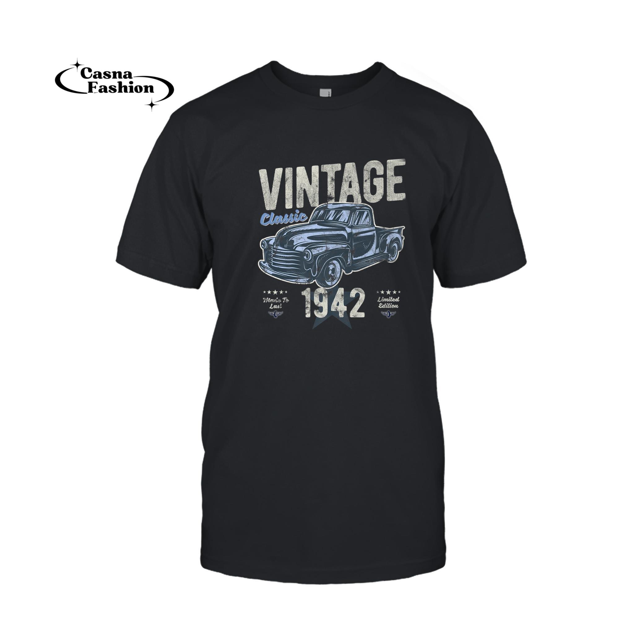 casnafashion_T-shirt_Vintage, Born 1942, 80th Birthday, Classic Pick Up Truck Premium T-Shirt_T-shirt_Black