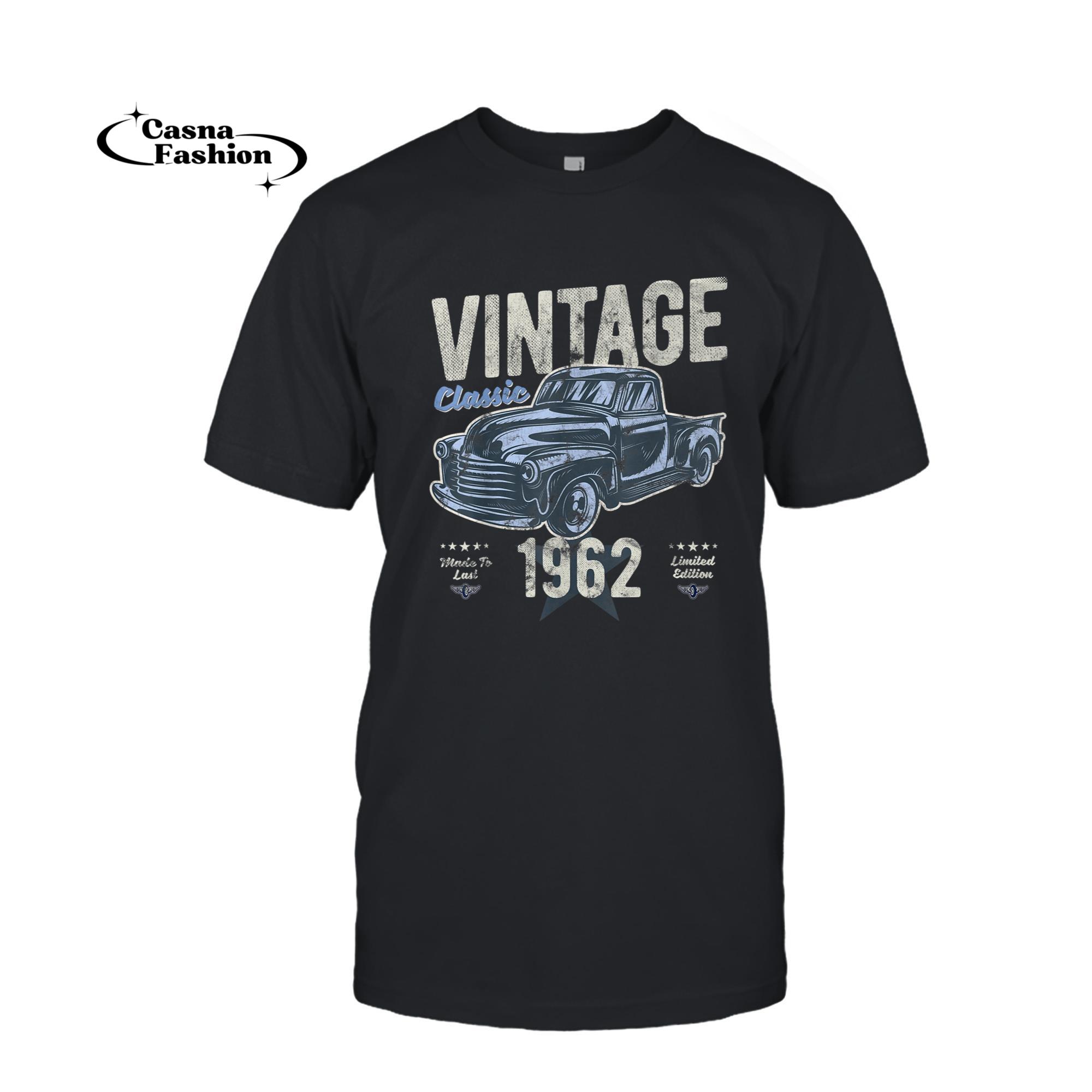 casnafashion_T-shirt_Vintage, Born 1962, 60th Birthday, Classic Pick Up Truck T-Shirt_T-shirt_Black