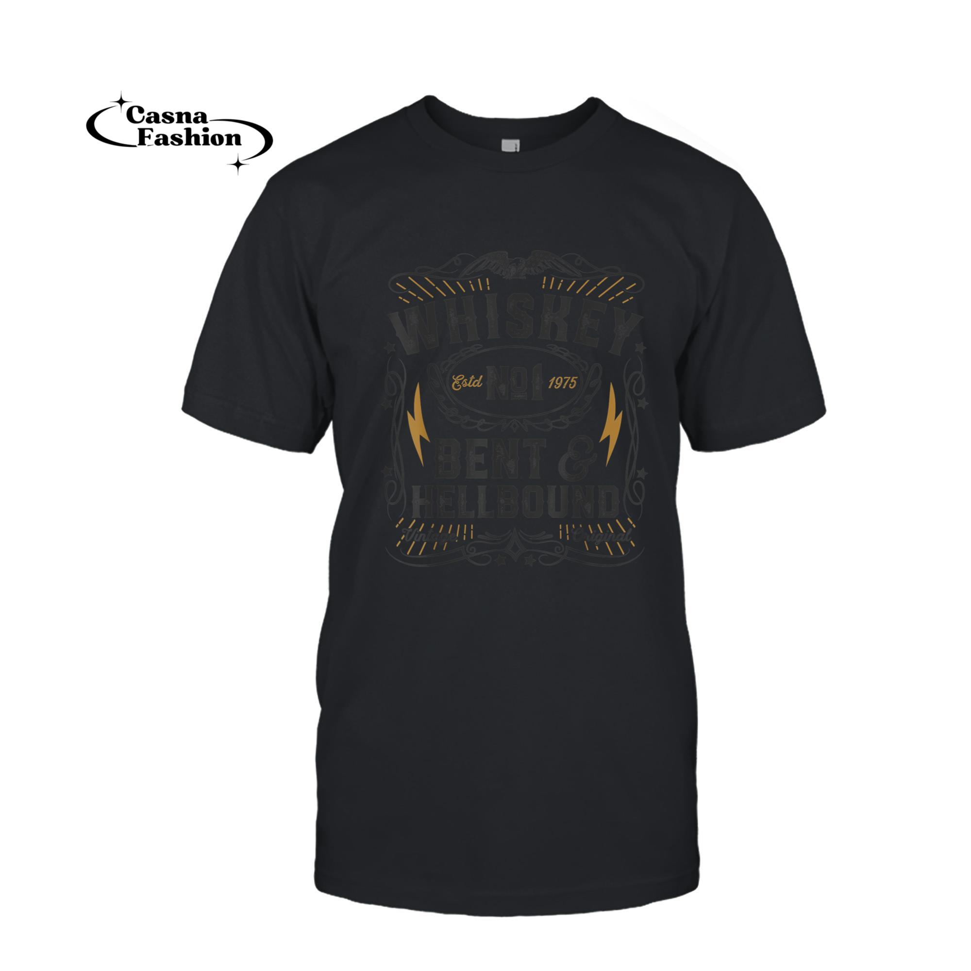 casnafashion_T-shirt_Whiskey Bent And Hellbound Country Music Biker Bourbon Gift T-Shirt_T-shirt_Black