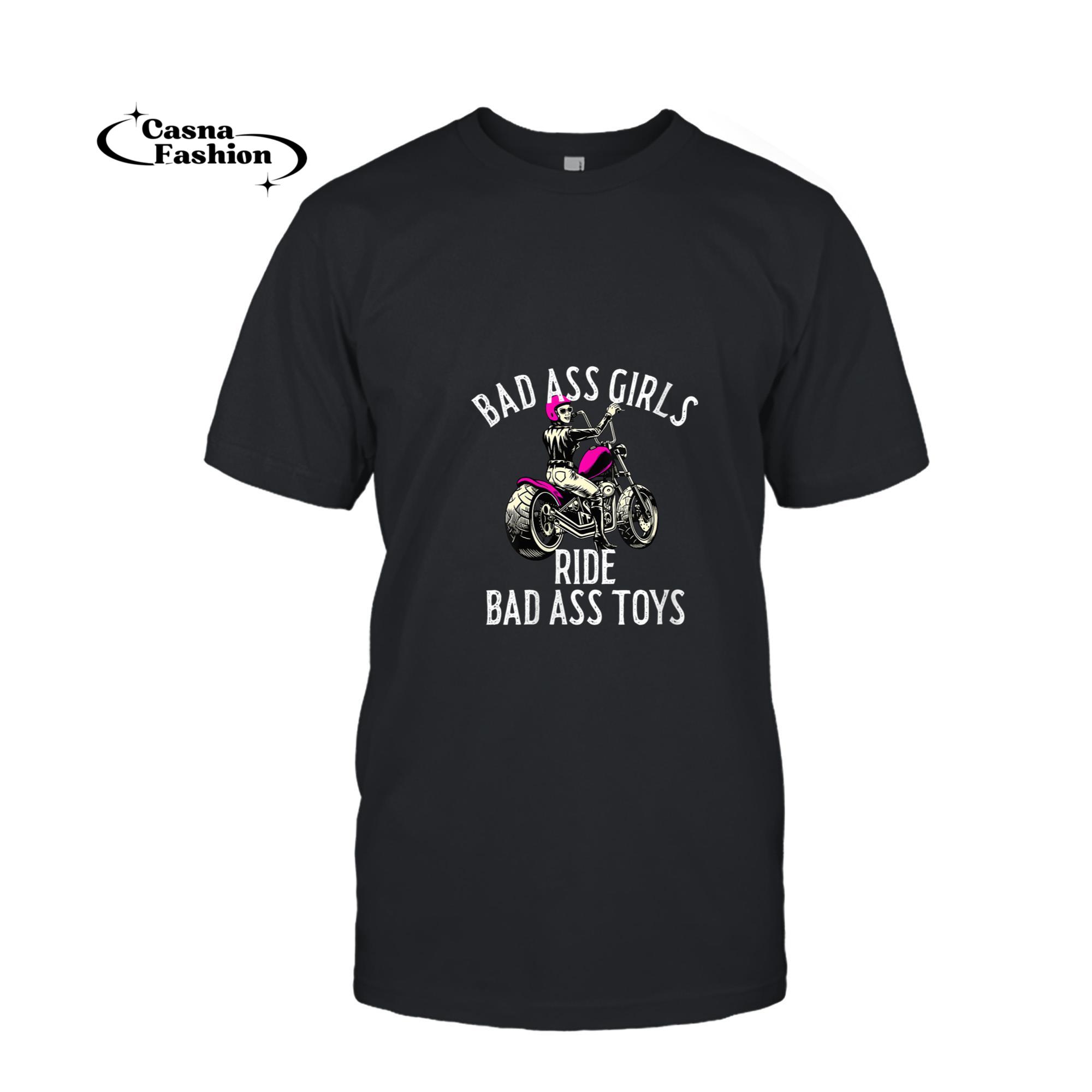 casnafashion_T-shirt_Womens Bad Ass Girls Ride Bad Ass Toys Biker Chick Motorcycle Girl V-Neck T-Shirt_T-shirt_Black