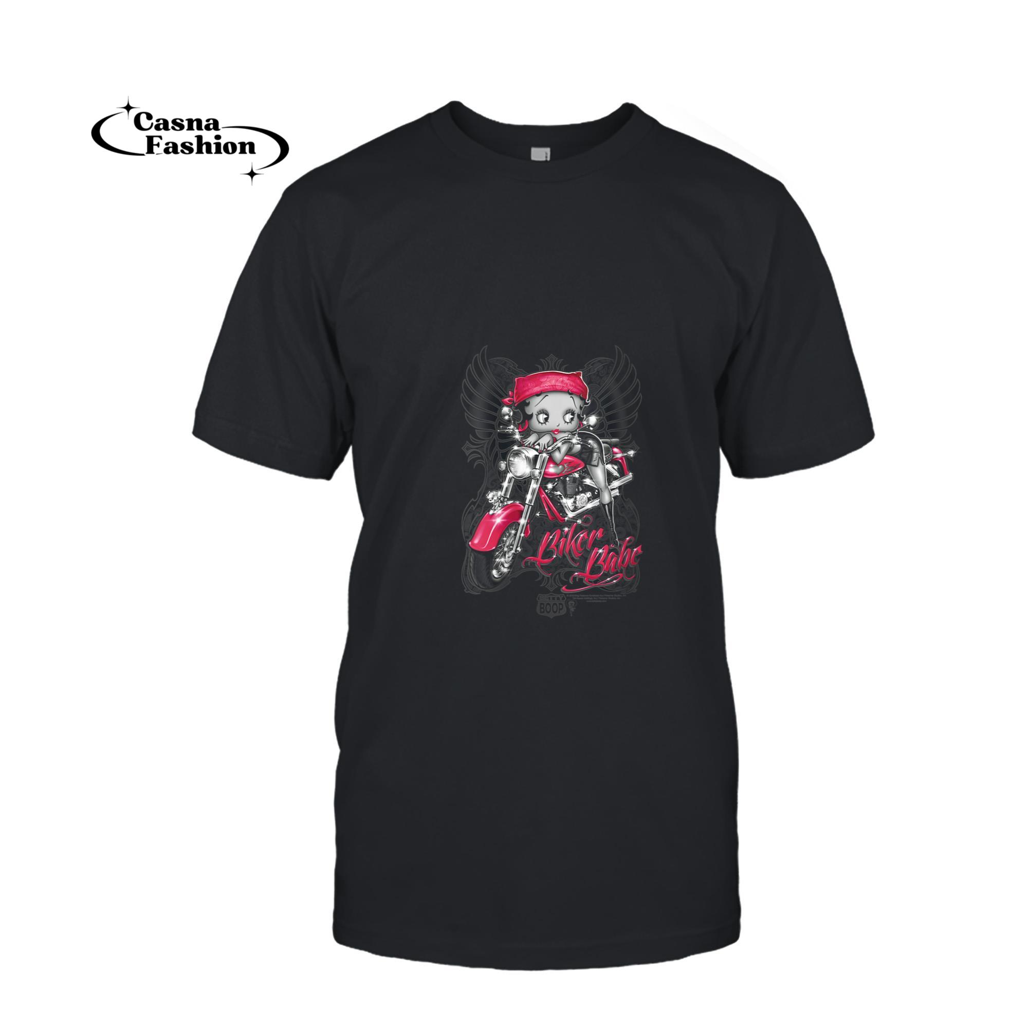 casnafashion_T-shirt_Womens Betty Boop Biker Babe V-Neck T-Shirt_T-shirt_Black