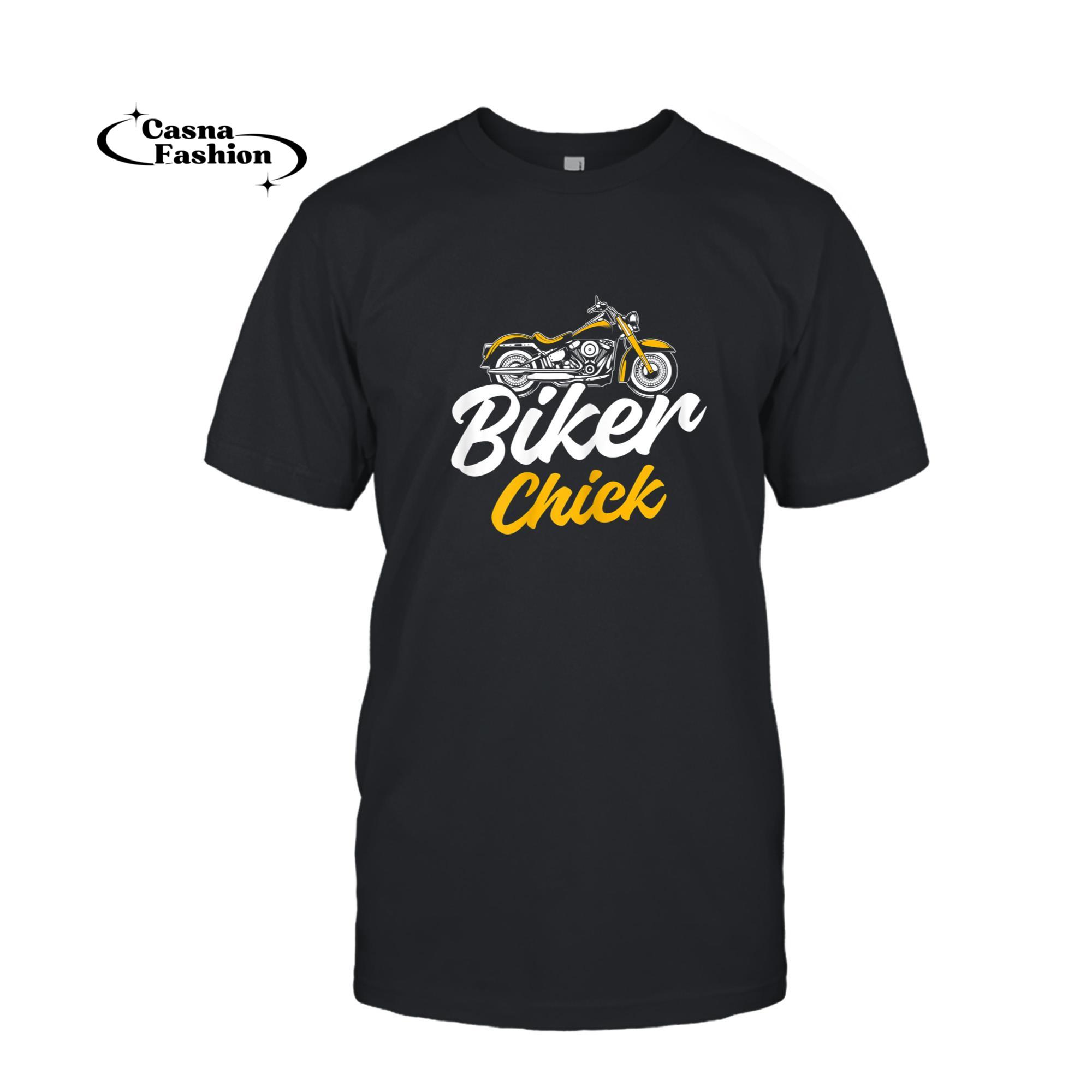 casnafashion_T-shirt_Womens Biker Chick Cyclist Funny Girls Motorcycle Rider T-Shirt_T-shirt_Black