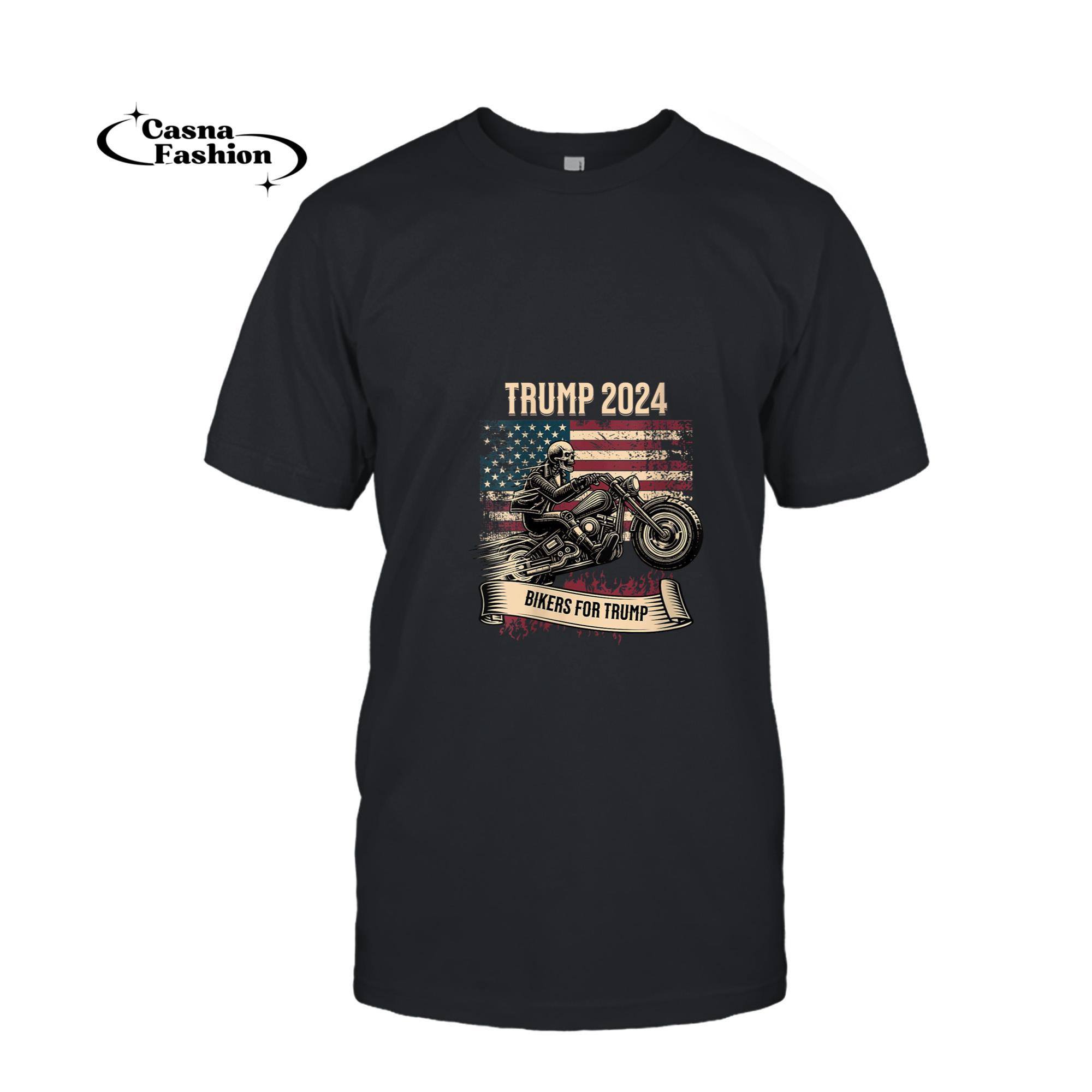 casnafashion_T-shirt_Womens Bikers for Trump 2024 Bold Support Tee V-Neck T-Shirt_T-shirt_Black