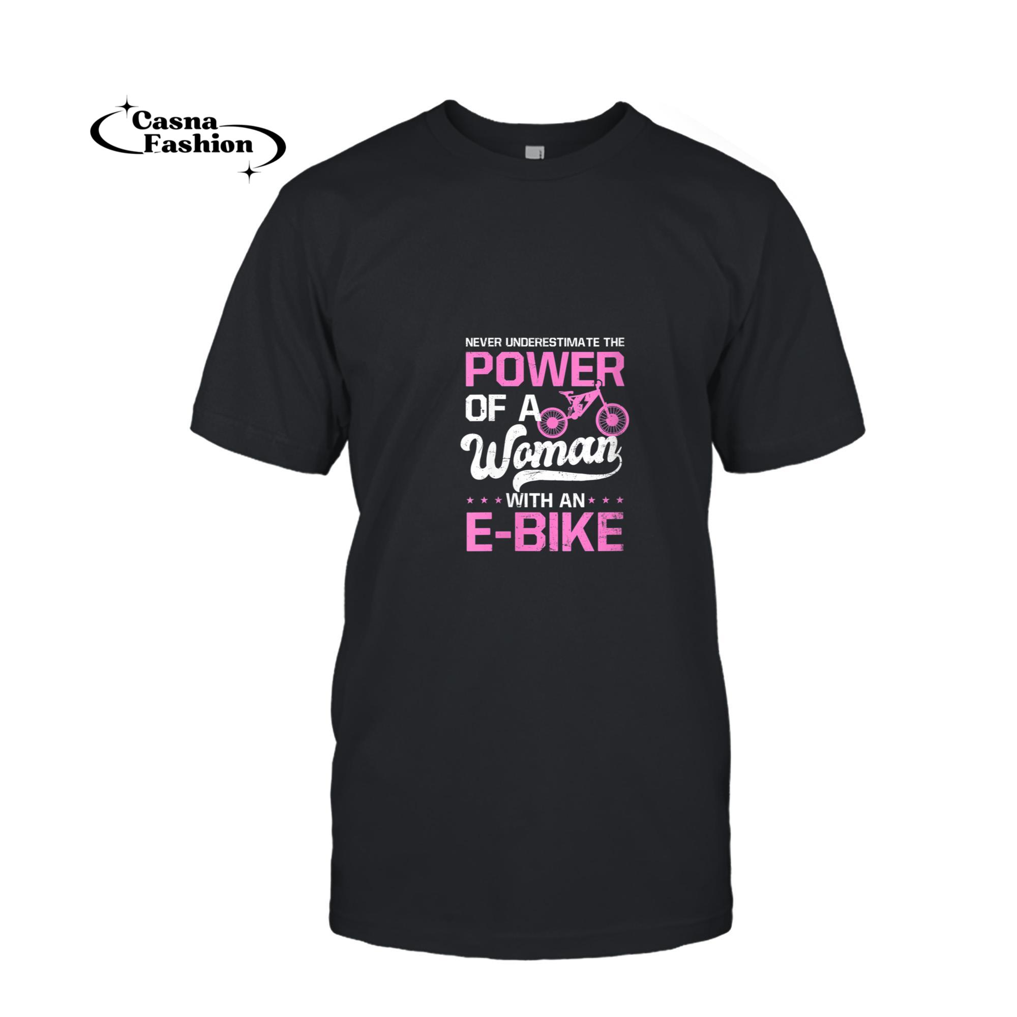 casnafashion_T-shirt_Womens E-Bike Design Never Underestimate The Power Girl Gift V-Neck T-Shirt_T-shirt_Black