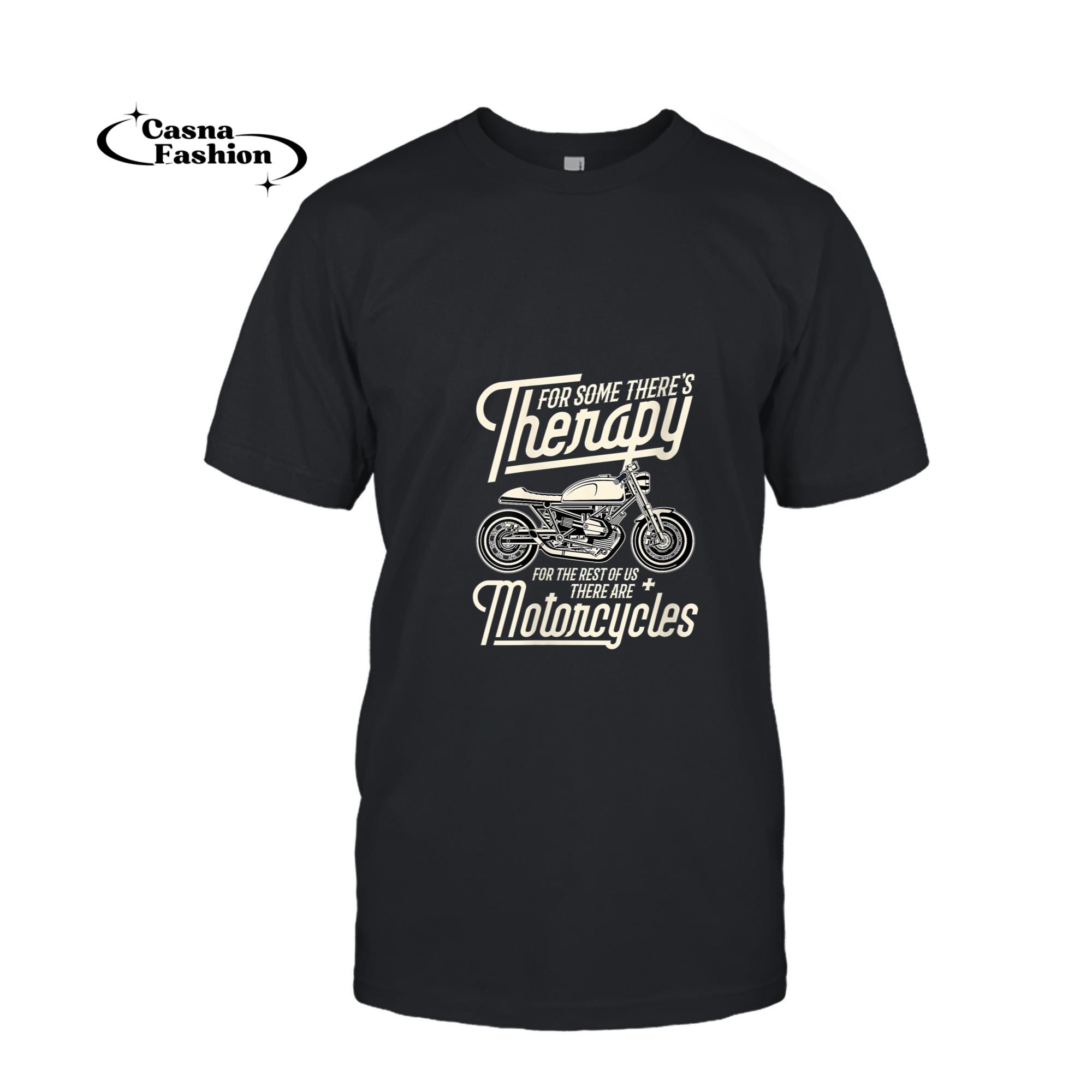 casnafashion_T-shirt_Womens Funny Motorcycle Rider Therapy - Vintage Biker Gift V-Neck T-Shirt_T-shirt_Black