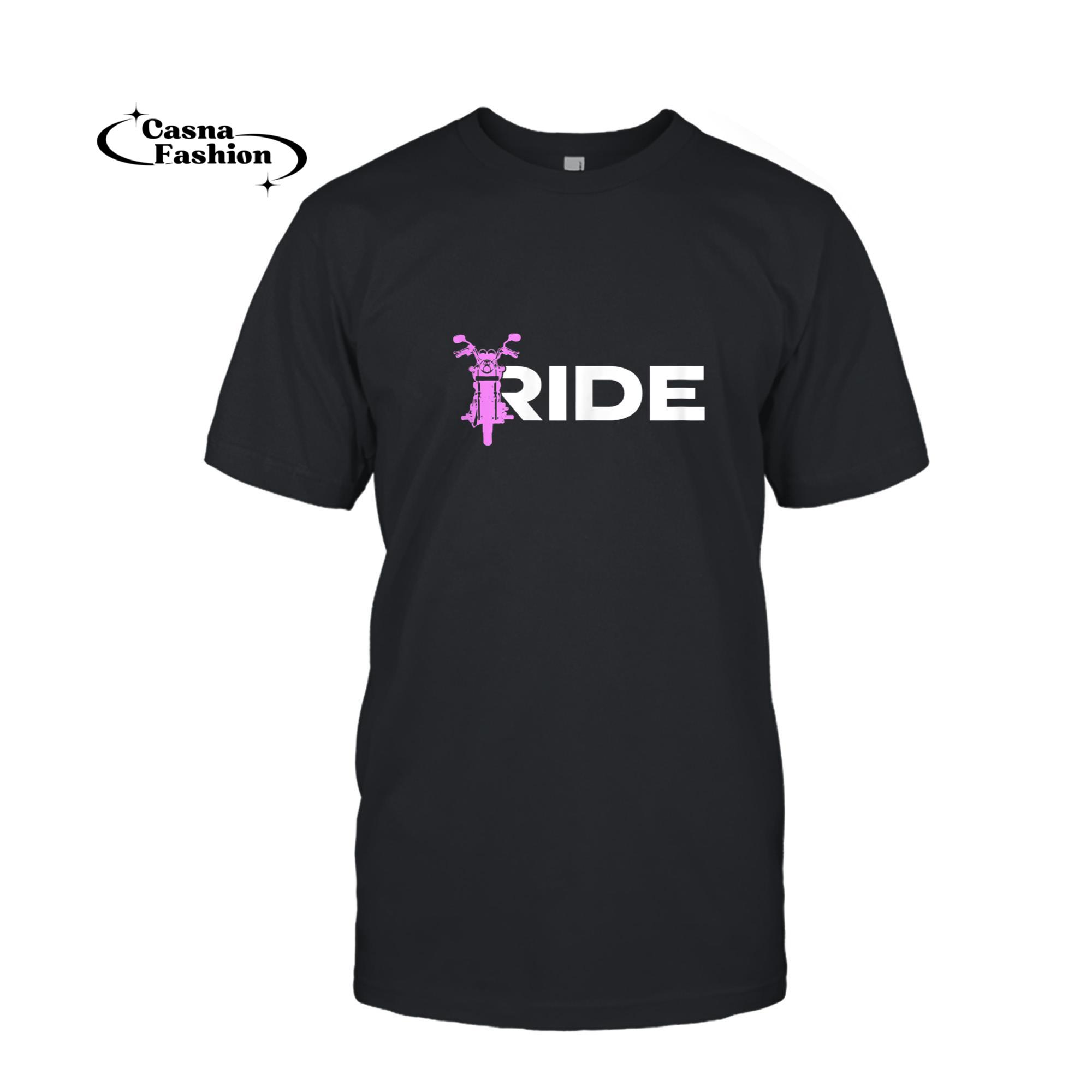 casnafashion_T-shirt_Womens Motorcycle RIDE Motorbike Biker Girl T-Shirt_T-shirt_Black