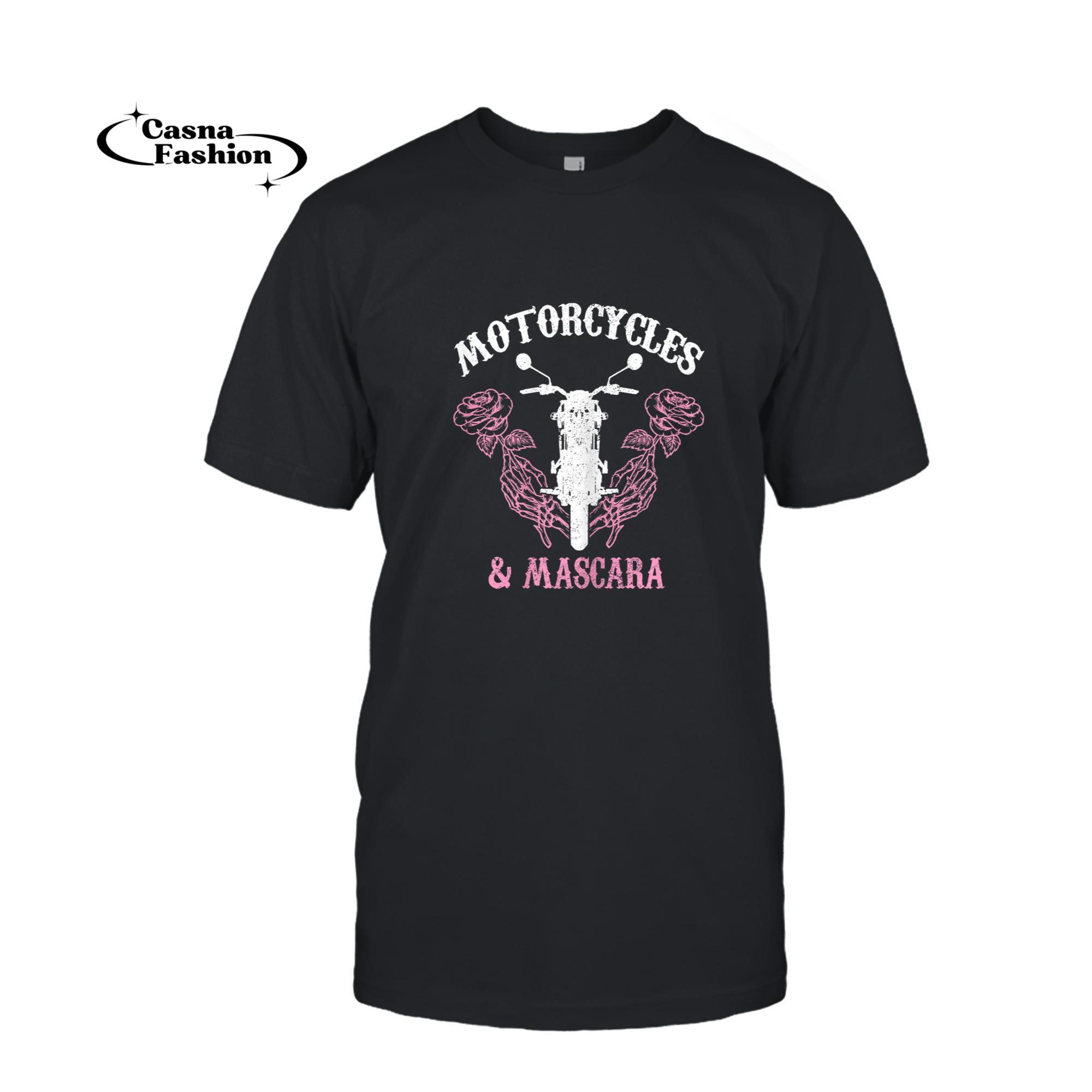 casnafashion_T-shirt_Womens Motorcycles & Mascara Biker Girl Vintage T-Shirt_T-shirt_Black