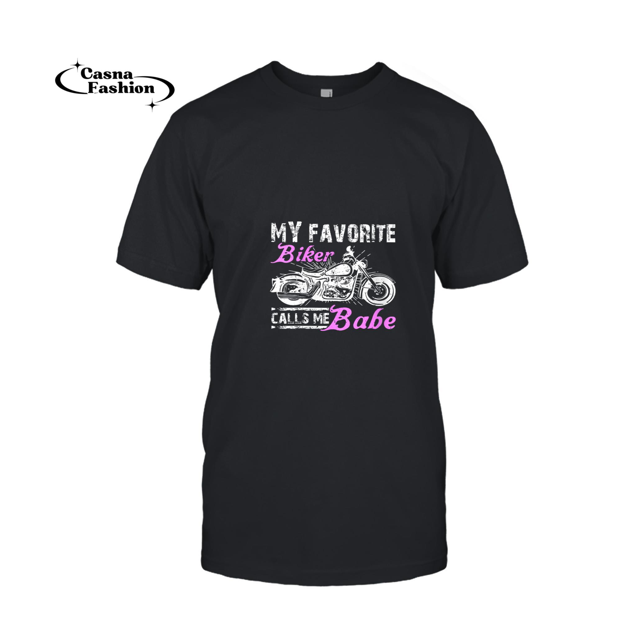 casnafashion_T-shirt_Womens My Favorite Biker Calls Me Babe Funny Valentine Biker V-Neck T-Shirt_T-shirt_Black