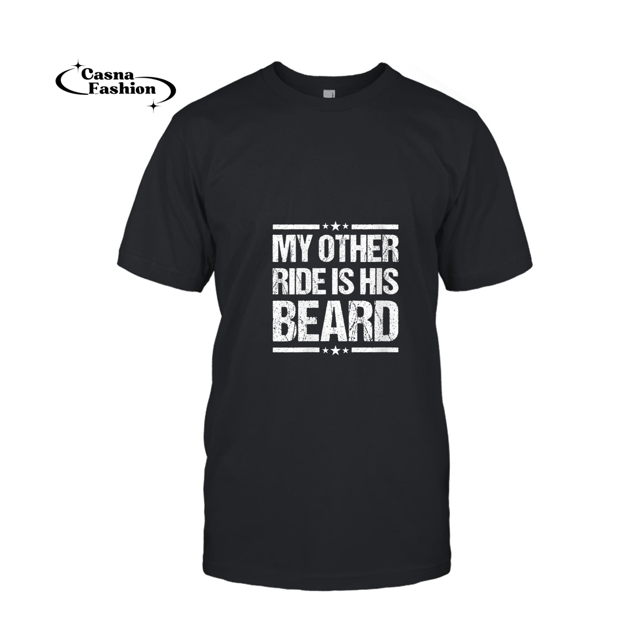 casnafashion_T-shirt_Womens My Other Ride Is His Beard Funny Motorcycle Biker V-Neck T-Shirt_T-shirt_Black