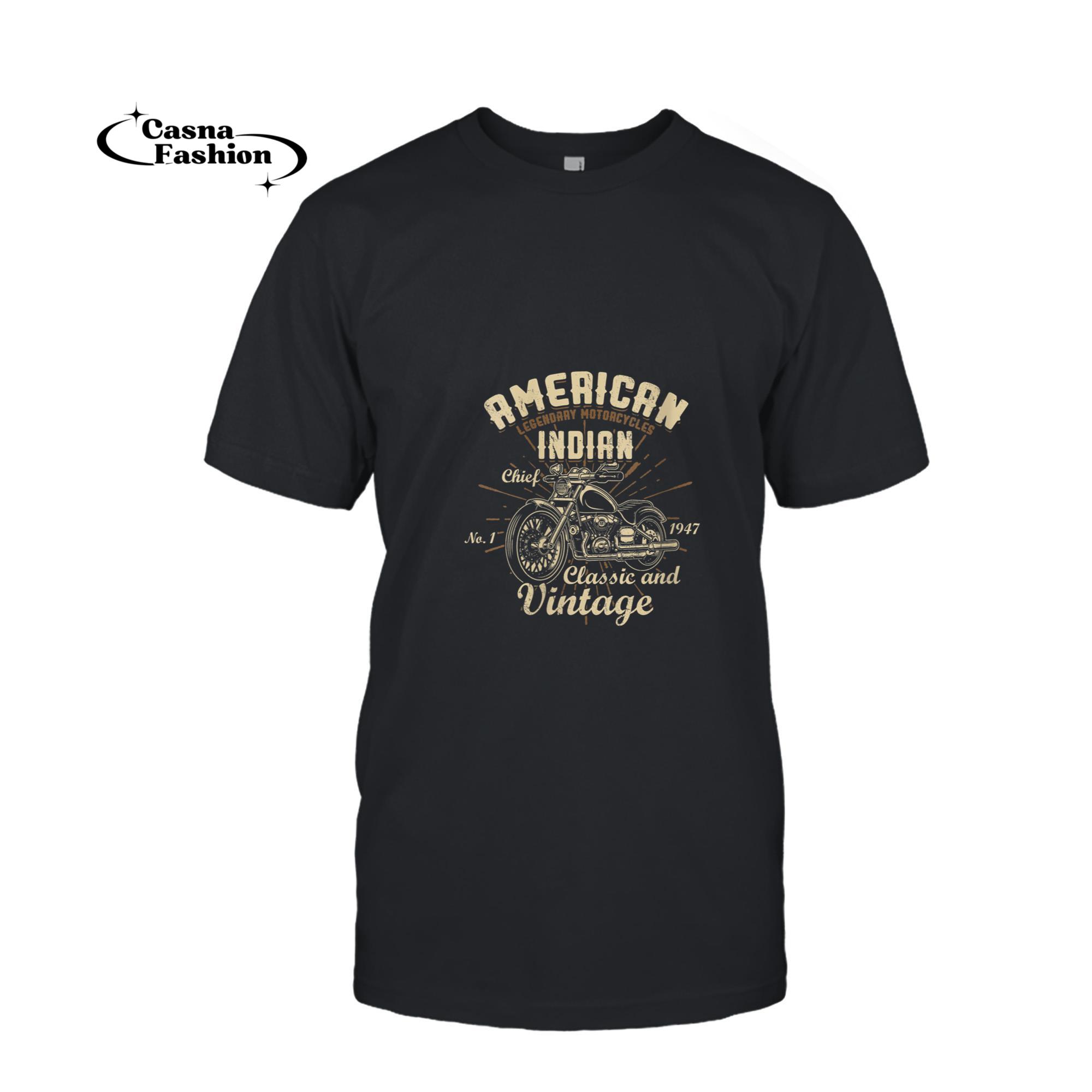 casnafashion_T-shirt_Womens Retro Vintage American Motorcycle Indian for Old Biker V-Neck T-Shirt_T-shirt_Black