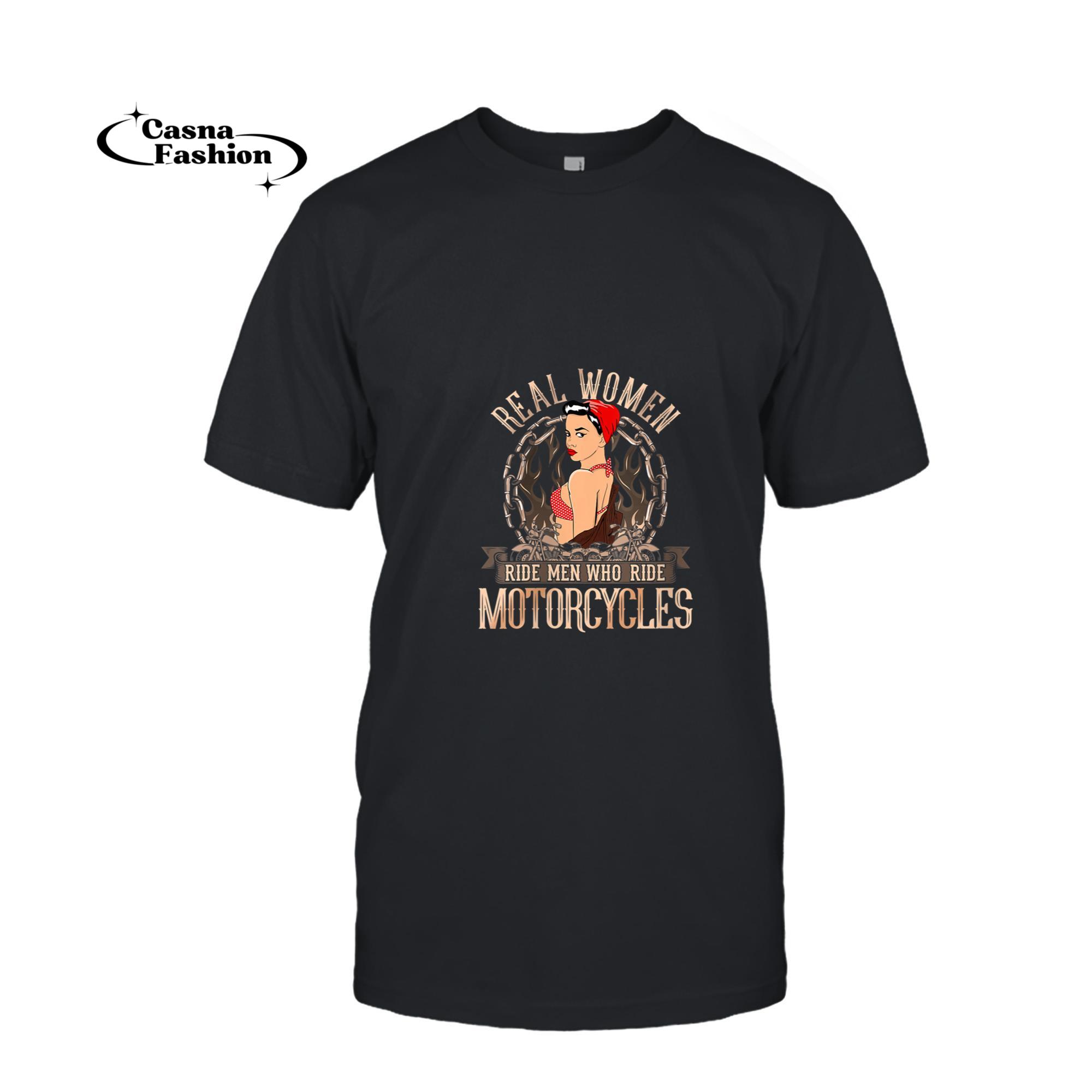 casnafashion_T-shirt_Womens Sexy Real Chick Ride Motorcycles Gift Biker Babe Chick V-Neck T-Shirt_T-shirt_Black