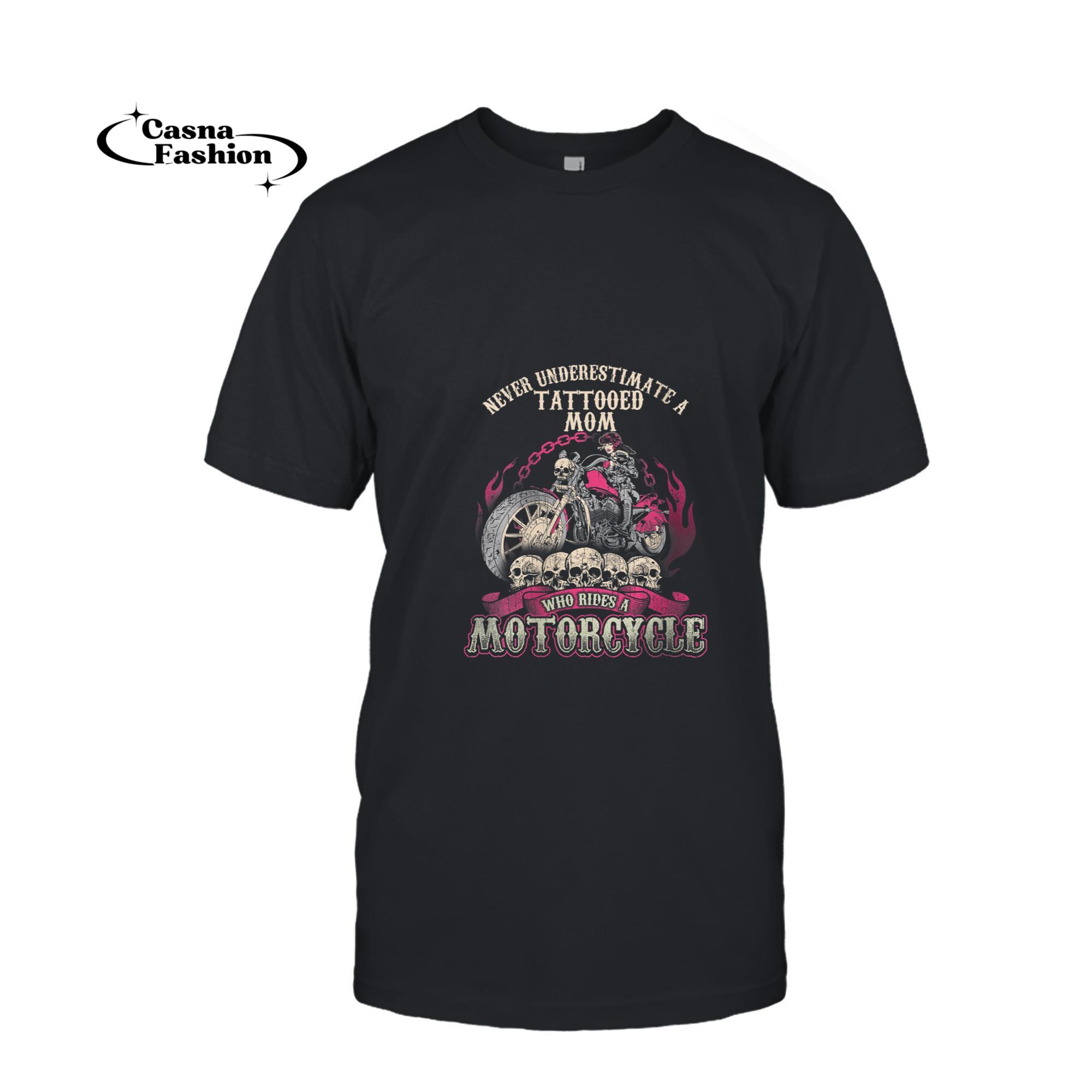 casnafashion_T-shirt_Womens Tattoo Mom Biker Chick Never Underestimate Motorcycle Mom V-Neck T-Shirt_T-shirt_Black