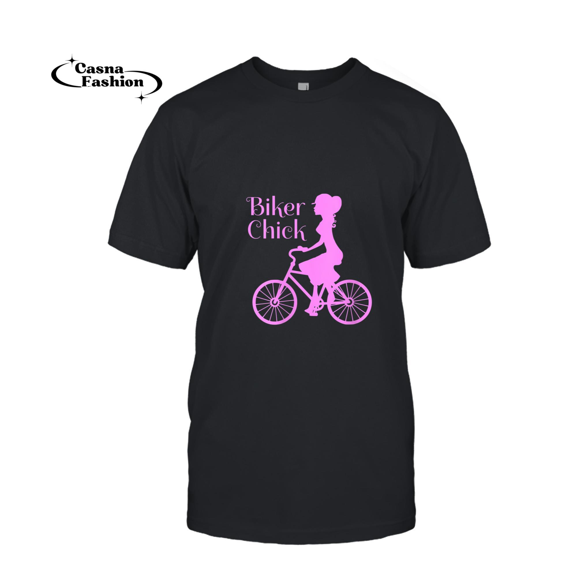 casnafashion_T-shirt_Womens Vintage Bike Biker Chick On Bicycle Quote Pink Print T Shirt V-Neck T-Shirt_T-shirt_Black