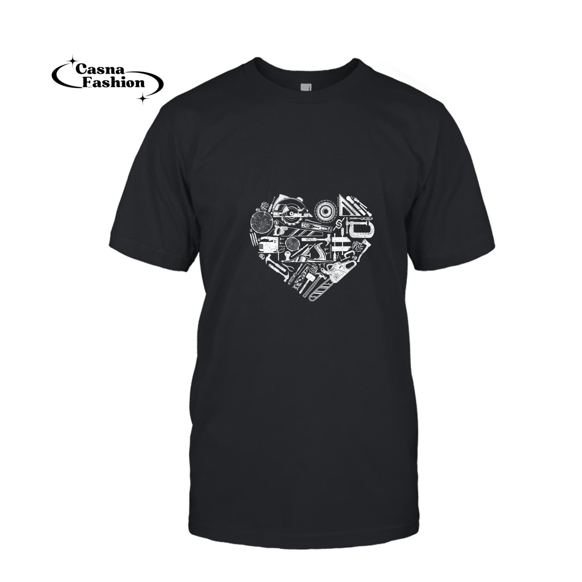 casnafashion_T-shirt_Womens Woodworker Carpenter Tools Vintage Heart Girl Girlfriend V-Neck T-Shirt_T-shirt_Black