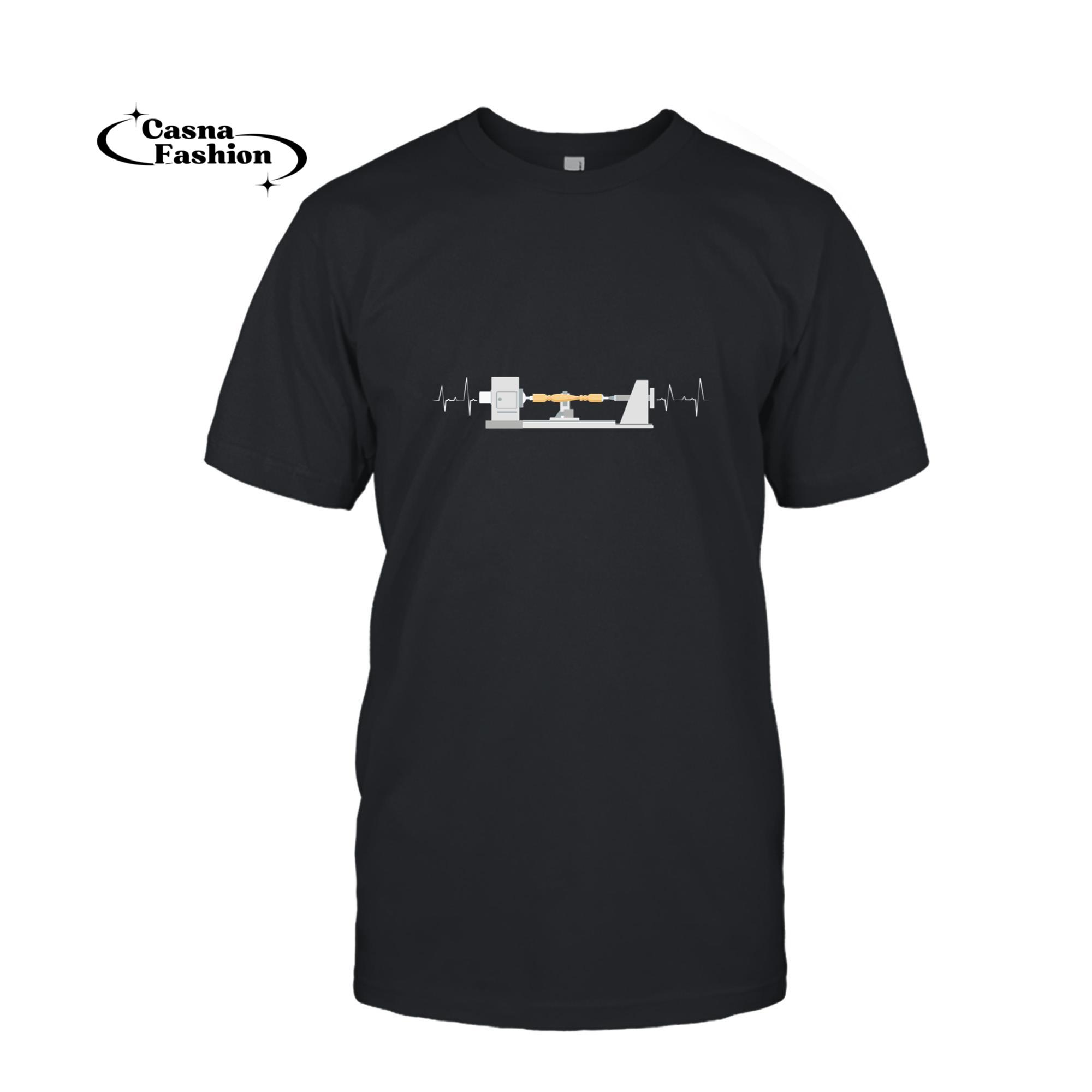 casnafashion_T-shirt_Woodturning Heartbeat Carpenter Woodworker Woodturner Long Sleeve T-Shirt_T-shirt_Black