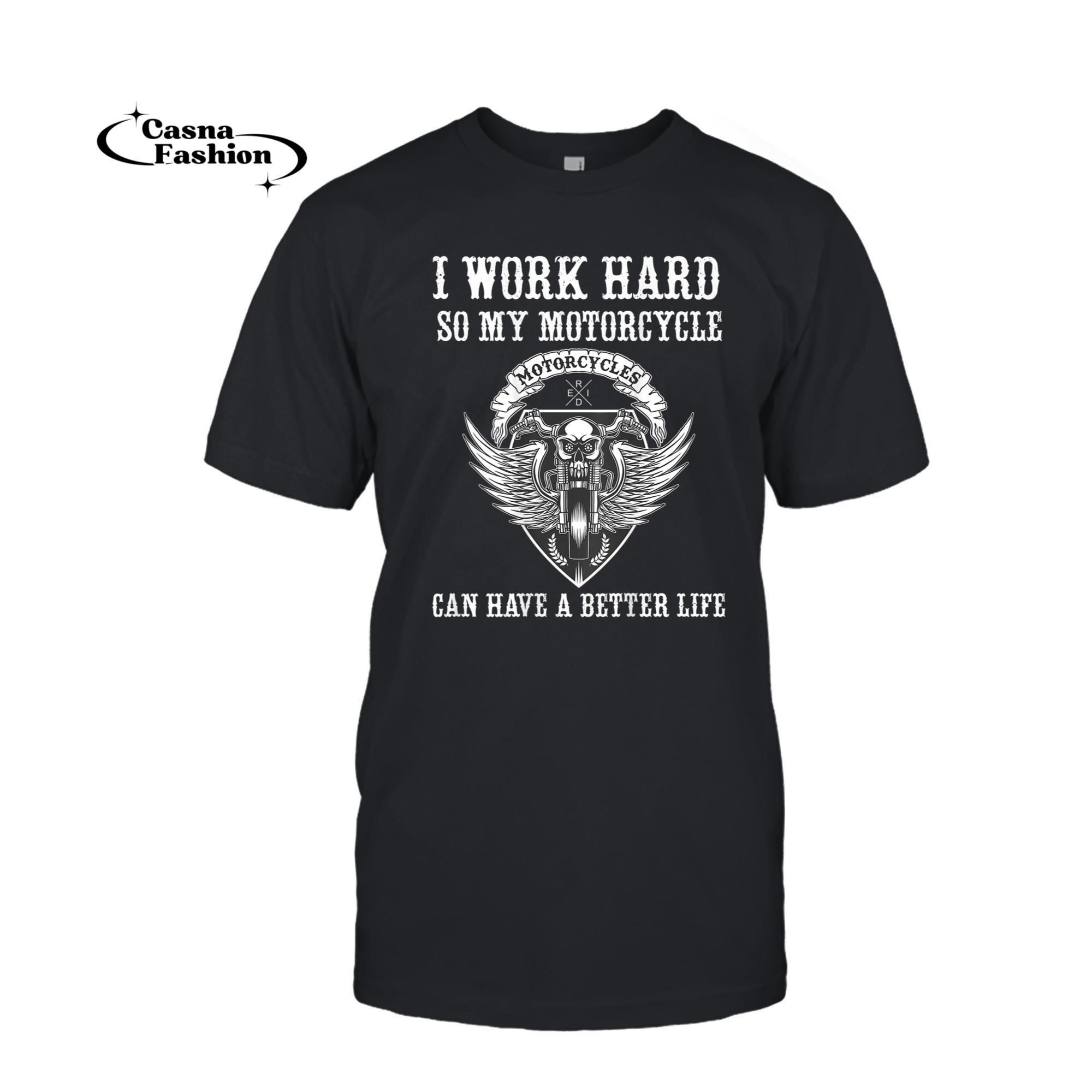 casnafashion_T-shirt_Work Hard Funny Motorcycle Quote Skull Angel Wings - on Back T-Shirt_T-shirt_Black