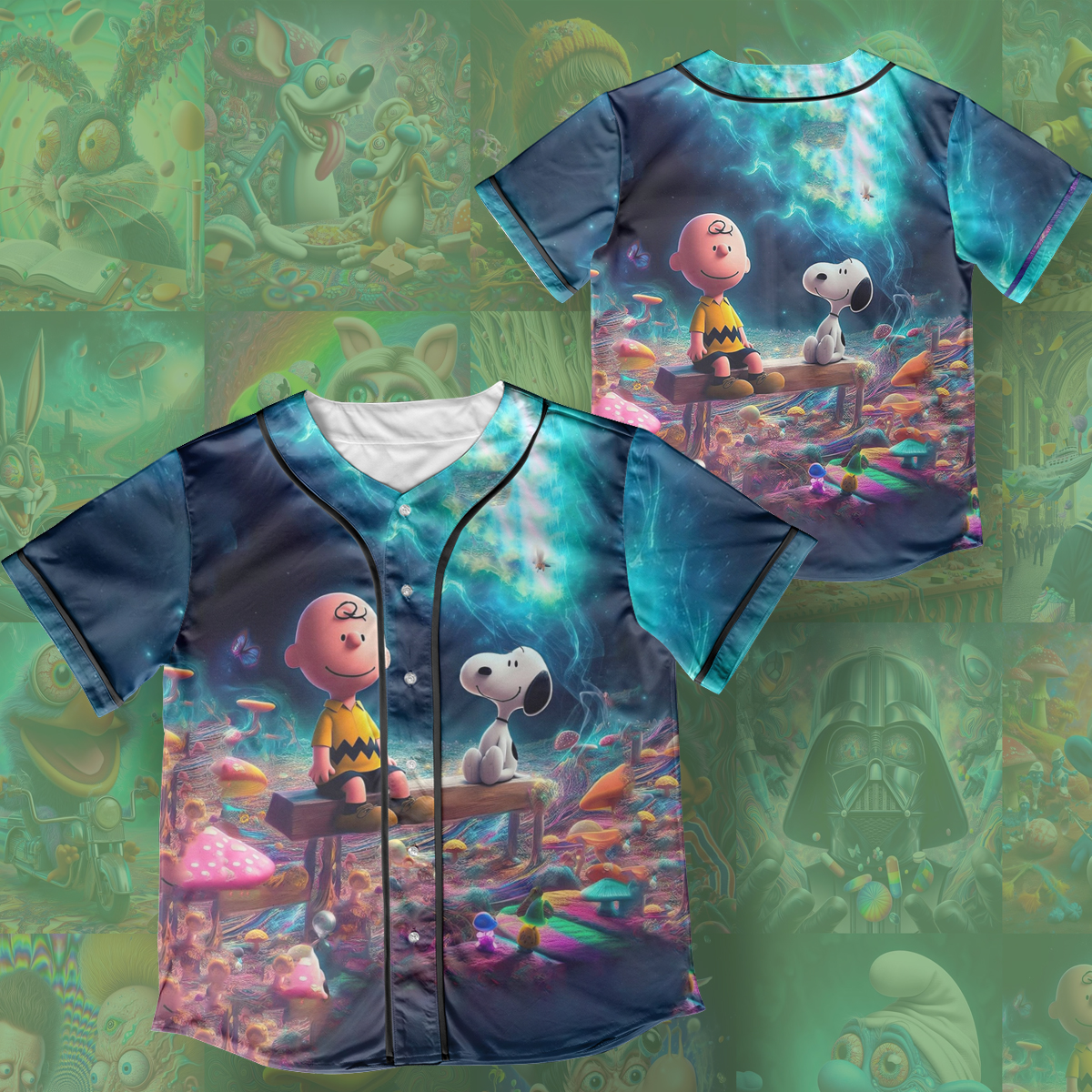 Snoopy And Charlie Brown Psychedelic Style Cover Rave Edm Jersey