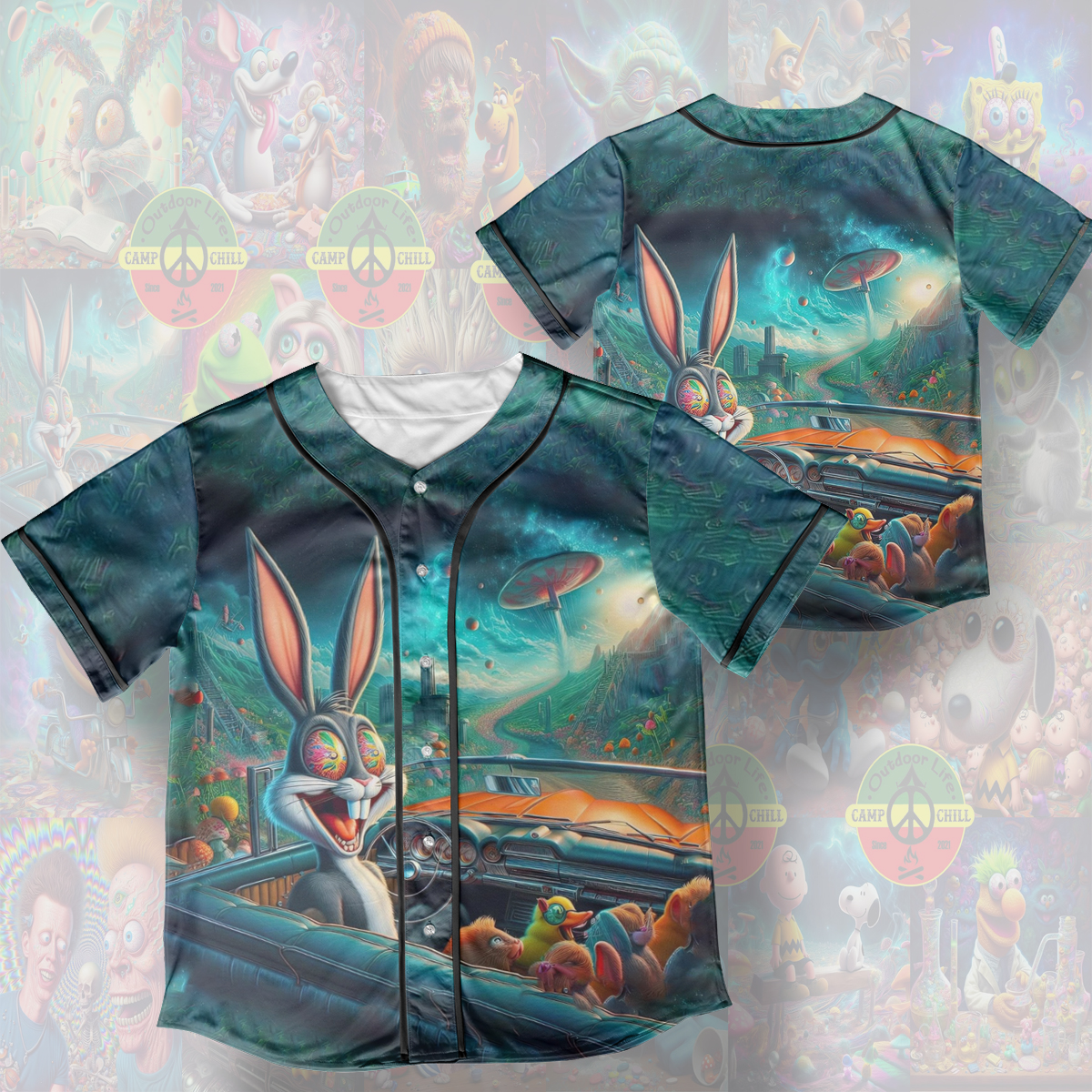 Looney Tunes Bugs Bunny So High Psychedelic Style Cover Rave Edm Jersey