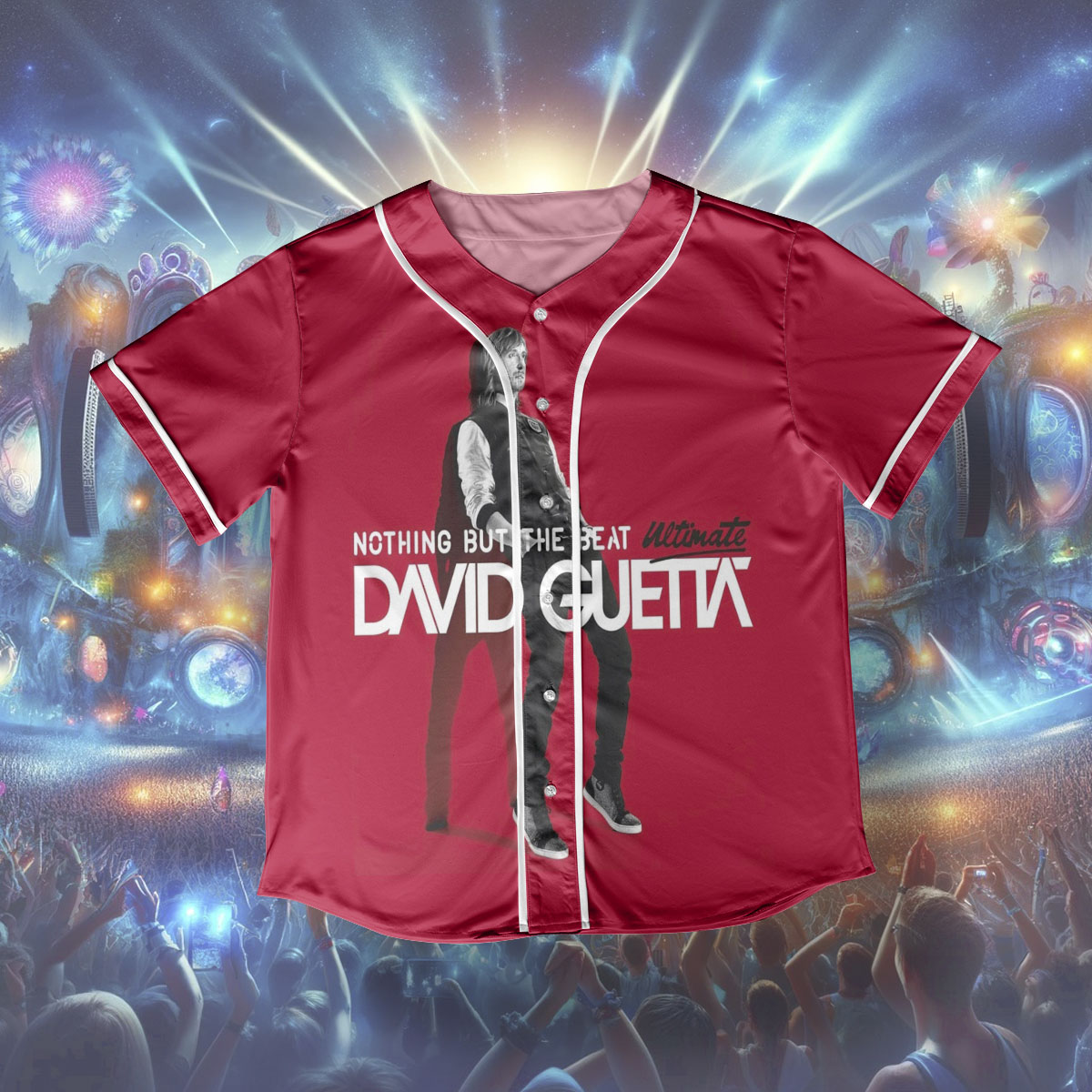 David Guetta Nothing But The Beat Album Cover Baseball Jersey Tomorrow Land Jersey Edm Jersey