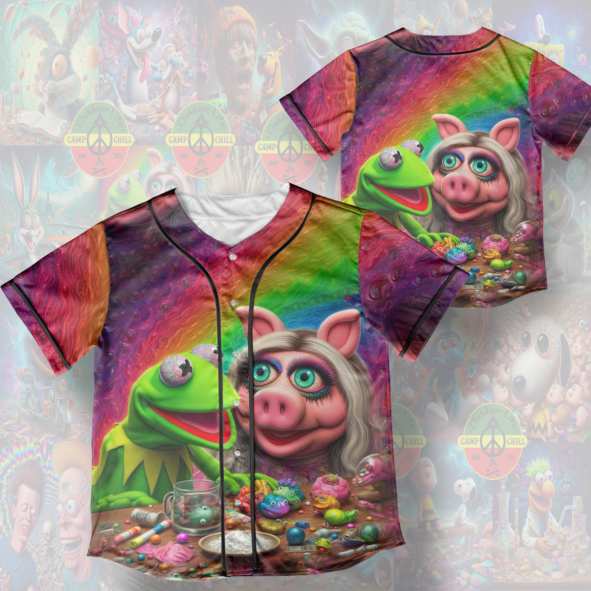 Miss Piggy And Kermit Psychedelic Style Cover Rave Edm Jersey