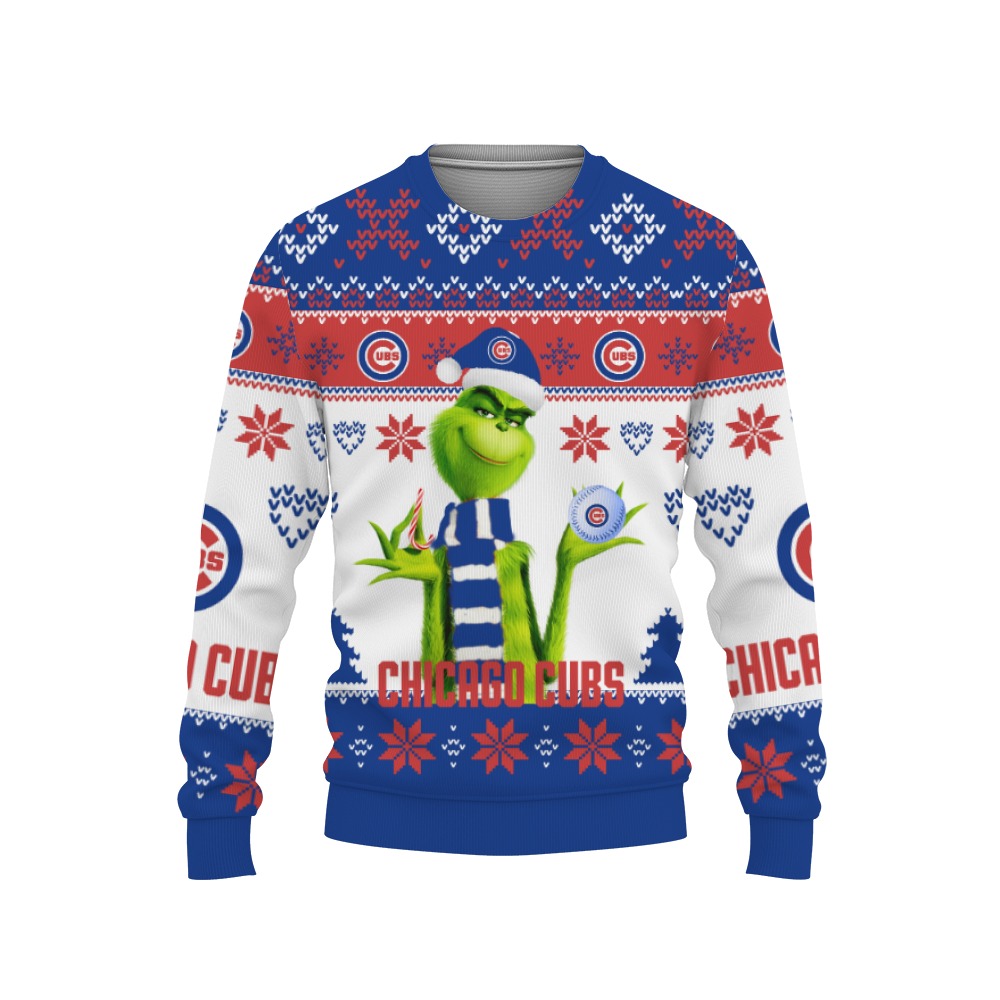 merry christmas 2022 ugly unisex baseball american grinch cute chicago cubs-3D Sweatshirt