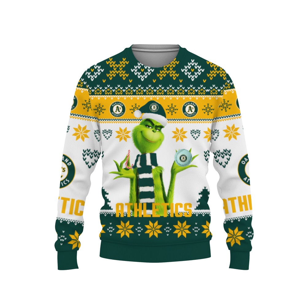 merry christmas 2022 ugly unisex baseball american grinch cute oakland athletics-3D Sweatshirt