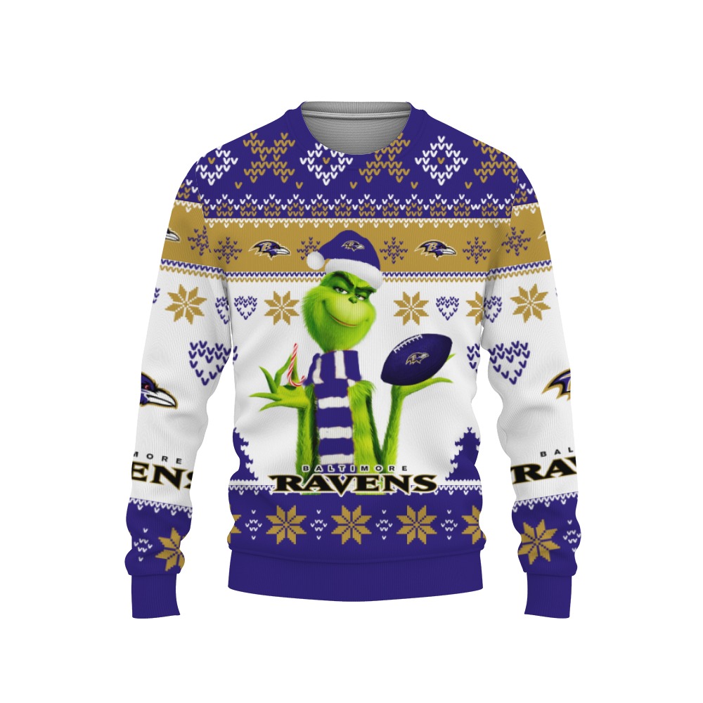 merry christmas 2022 ugly unisex football american grinch cute baltimore ravens-3D Sweatshirt