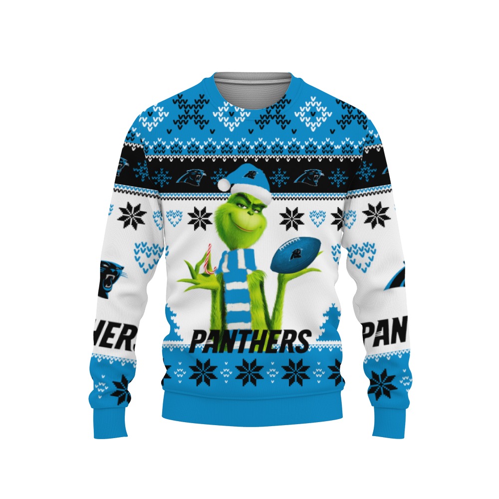 merry christmas 2022 ugly unisex football american grinch cute carolina panthers-3D Sweatshirt